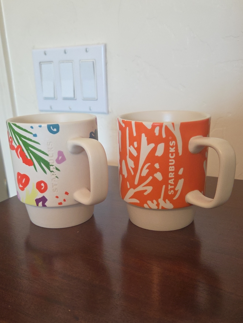 Starbucks Pair Of Orange and Multicolor Floral Ceramic Mugs